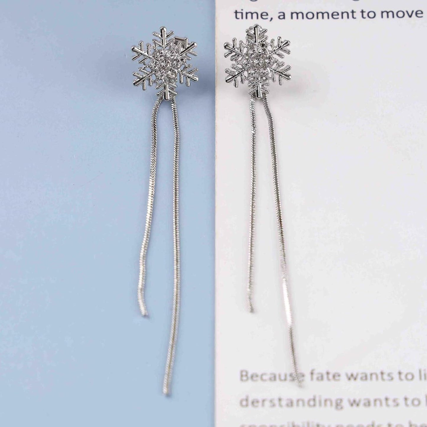 Vintage Crystal Snowflake Chain Earrings Cz Snowflake Stud Earrings Silver Long Chain Tassel Earrings Metal Snake Chain Drop Earrings Jewelry for Women