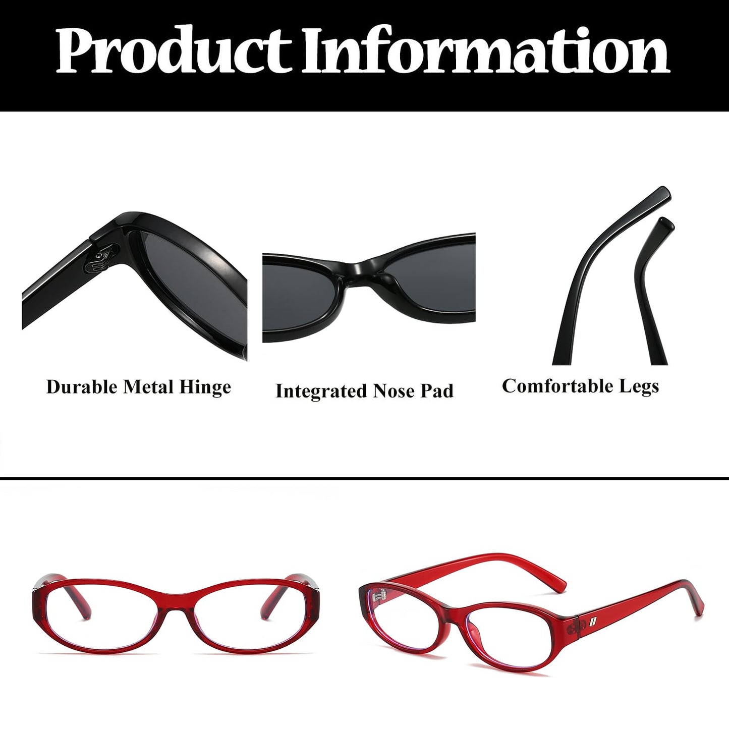 Ljczka Oval Blue Light Blocking Glasses For Women Retro Small Oval Frame Glasses Y2K Clear Lens Computer Eyeglasses (Red)