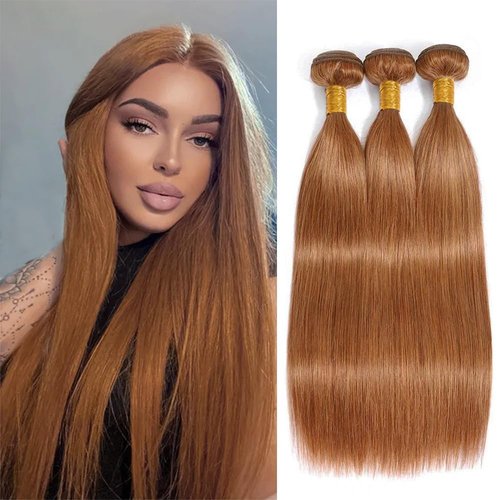 Habiliana Bundles Human Hair 18 20 22 Inch Straight 30 Light Brown Human Hair Bundles 11A Unprocessed Brazilian Virgin Quick Weave Hair Extensions for Black Women