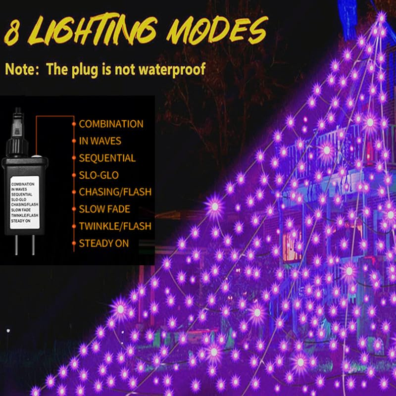 Halloween Decorations Spider Web Lights, 280 LED 19.85Ft*14.76Ft Purple Giant Led Spider Web Light with 8 Modes Purple Spider Web Lights for Patio, Garden, Haunted House Décor