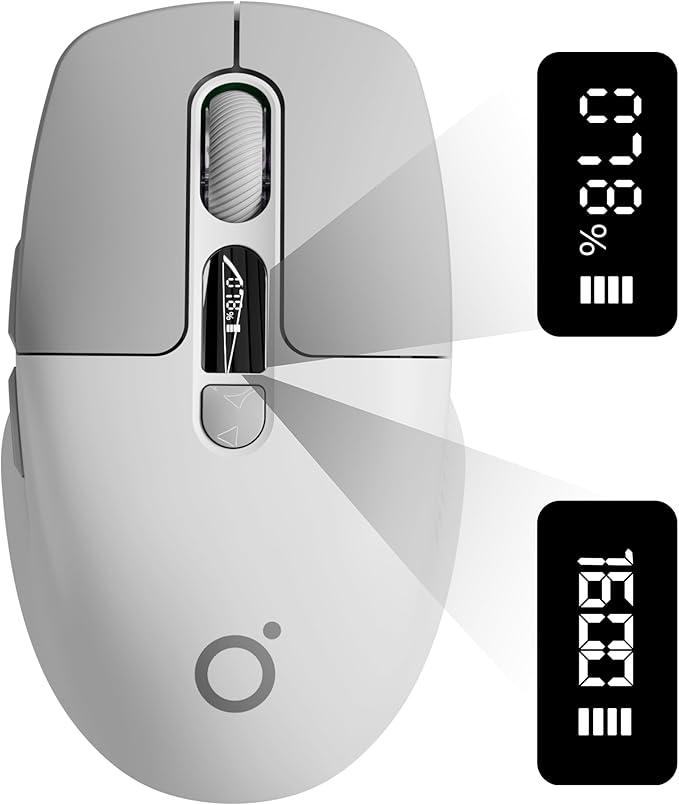 EWEADN Q1 Wireless Mouse, BT & 2.4G Silent Mouse Quiet Click with 1600 DPI Levels, Battery & DPI LED Screen Display, 6 Button Small Portable Bluetooth Mouse for Laptop/PC/Mac-Grey