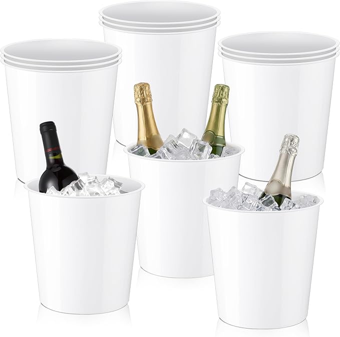 Layhit 12 Pcs 6 Liter Plastic Ice Bucket for Parties Large White Wine Bucket Bulk Portable Ice Rack Disposable Wine Cooler...