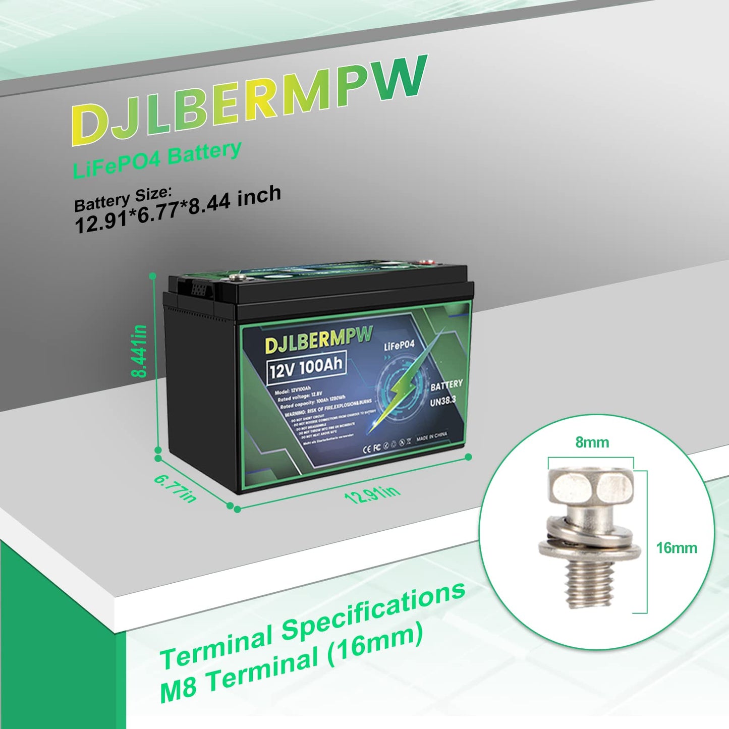 Djlbermpw 12.8V 100Ah Lifepo4 Battery Built-In 100A Bms Lithium Battery 12V 1280Wh Lithium Batteries 10-Year Lifetime, Perfect F