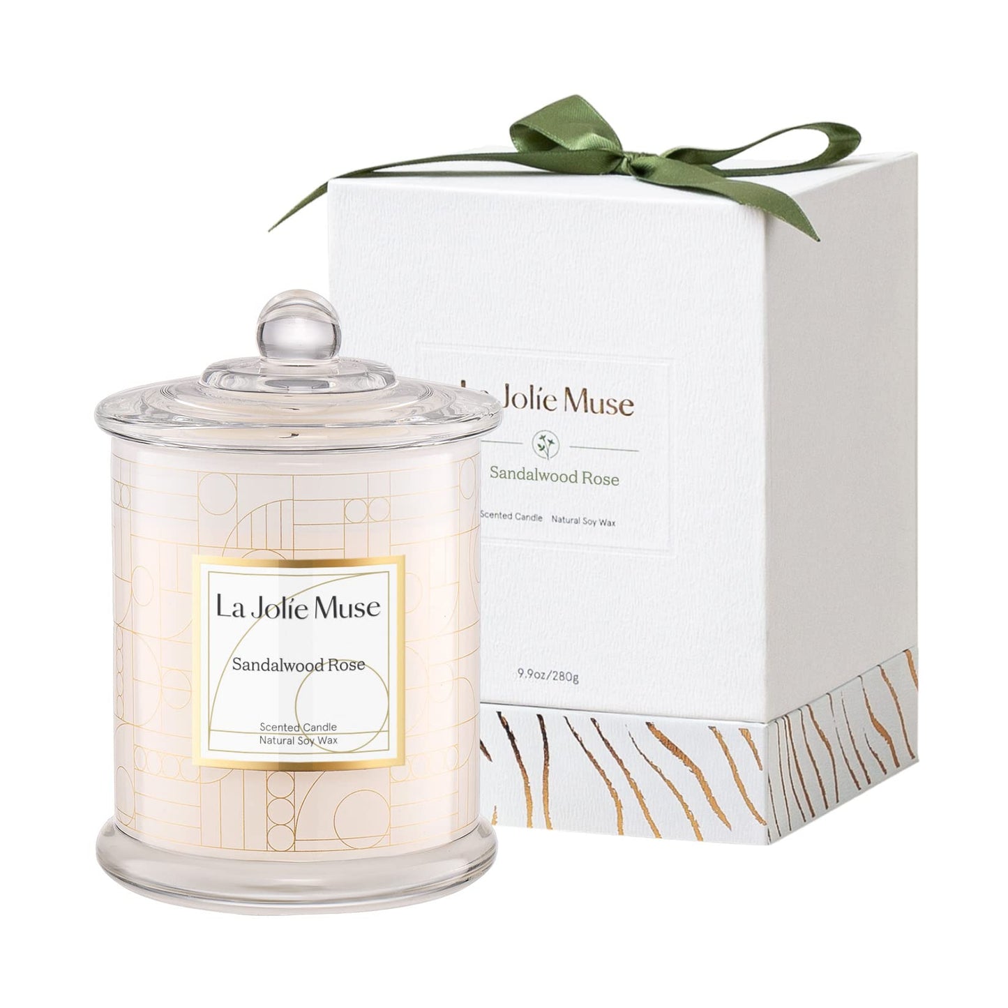 LA JOLIE MUSE Sandalwood Rose Scented Candles, Birthday Gifts for Women, Best Friends Female, House Warming Candle Gift, Natural Soy Luxury Candle, 75 Hours Burning Time