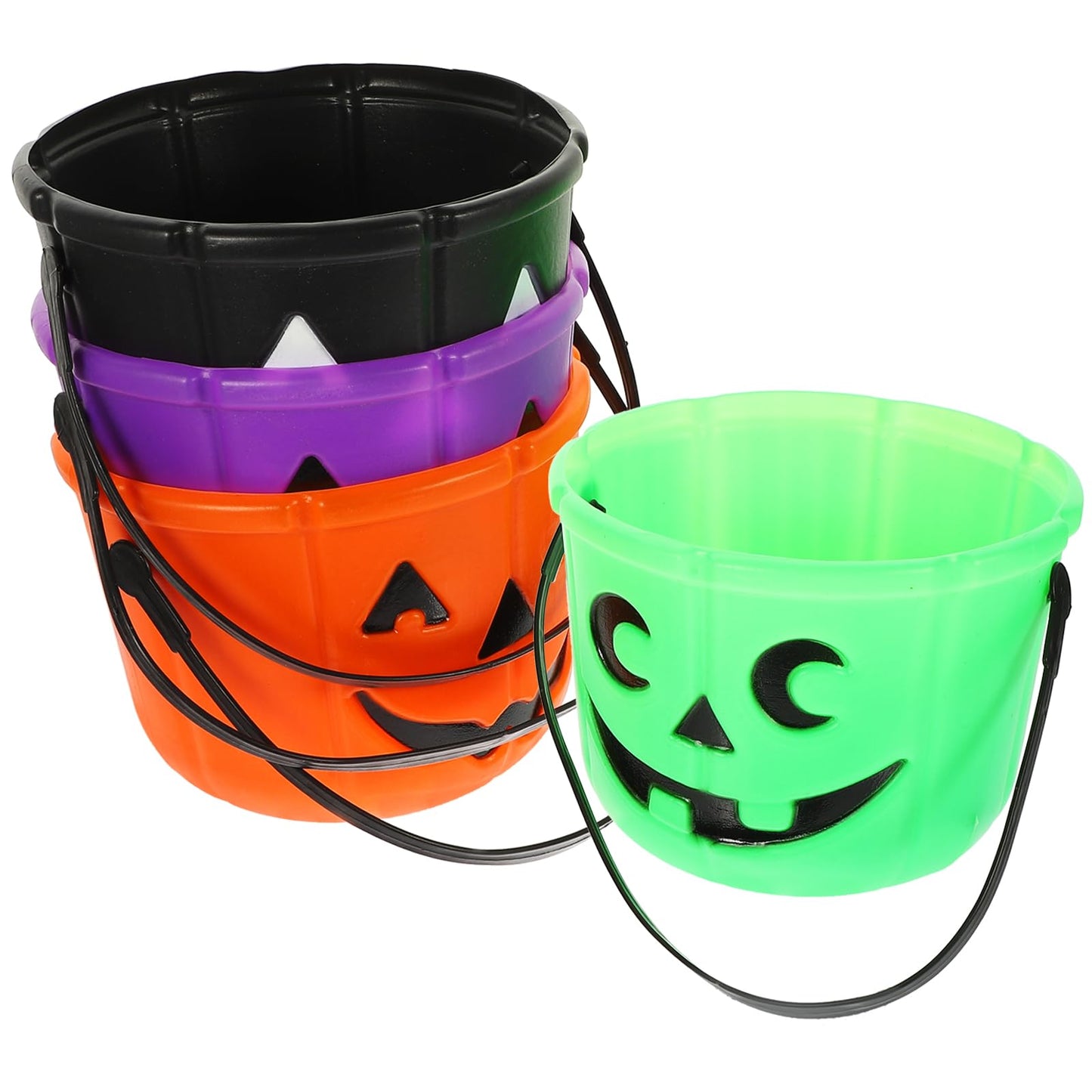 LUOZZY 4pcs Halloween Pumpkin Bucket with Handle Trick-or-Treat Bucket Halloween Party Candy Bucket Classic Pumpkin Shaped Bucket
