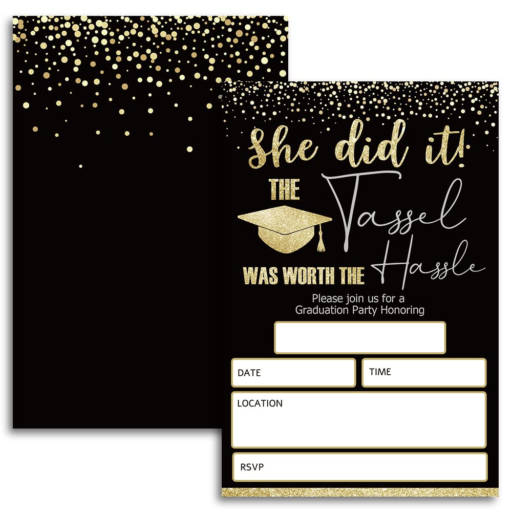 FujLoy 20 Cards with Envelopes, graduation party invitations 2025, 2025 College, High School, University Grad Celebration. (Black 002)