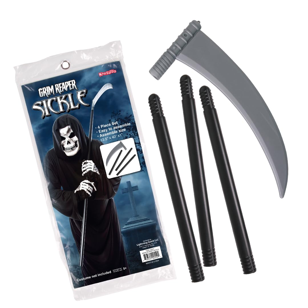 Kangaroo Grim Reaper Scythe Weapon – Prop for Halloween Parties – 40-inch Long Sickle for Kids and Adults – Halloween Weapons Grim Reaper Costume Scythe Prop – Plastic Scythe Toy