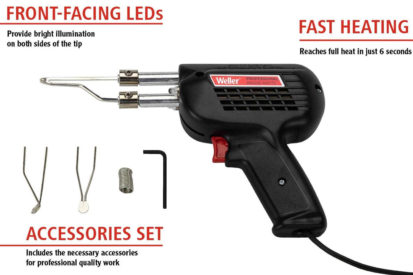 Weller 260 Watt & 200W Professional Soldering Gun Kit with Three Tips and Solder in Carrying Case | D550PK