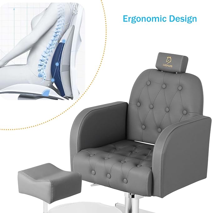 Reclining Pedicure Chair with Foot Massage Basin & Stool, Hydraulic Adjustable Pedicure Chair Station, 360° Rotation Beauty Spa Salon Unit Station Gray