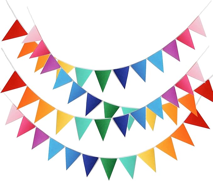 Alainzeo 48pcs Rainbow Pennant Banner, Triangle Bunting Flag Banners for Birthday Party Decoration, Baby Shower, Classroom...