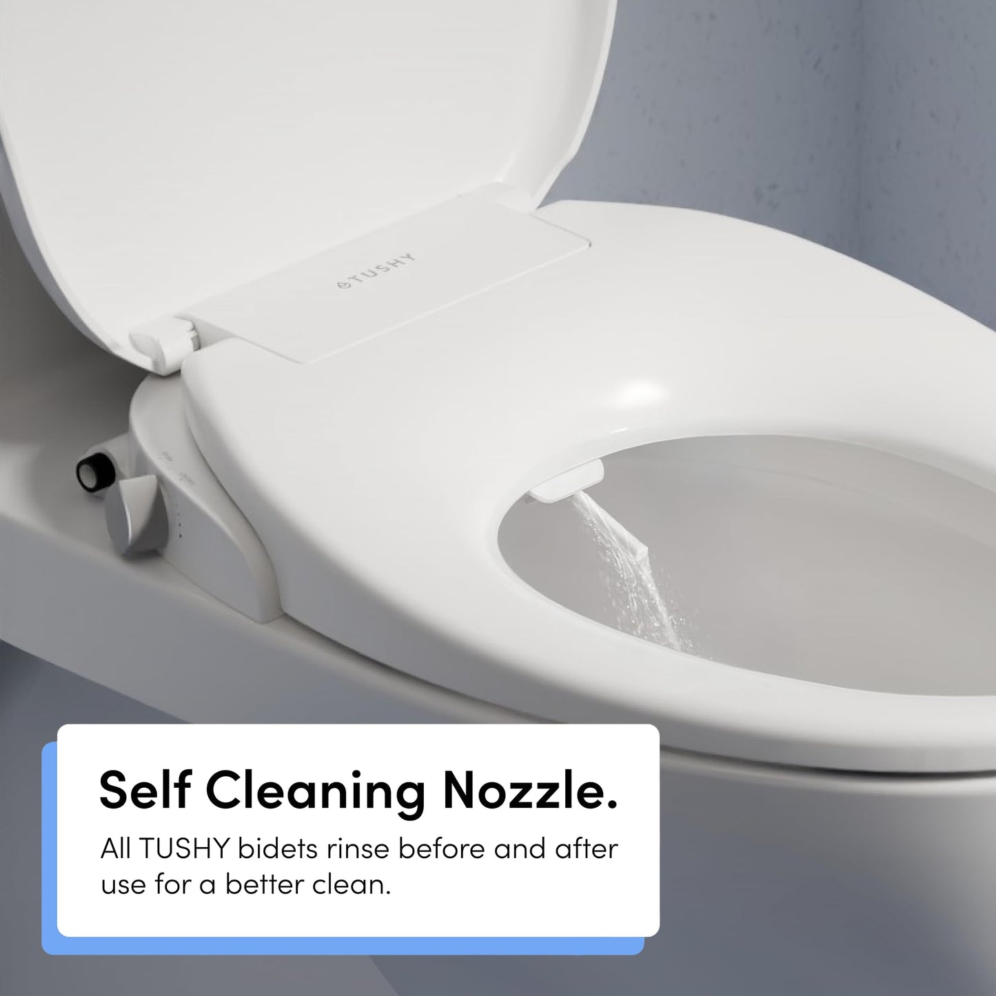 TUSHY Oasis Non-Electric Warm Water Bidet Seat (Elongated): Self-Cleaning Dual Nozzles, Adjustable Temp & Pressure (10-Min DIY Install, Soft-Close Lid, Sleek Design), Spa-Like Comfort, Platinum Knob