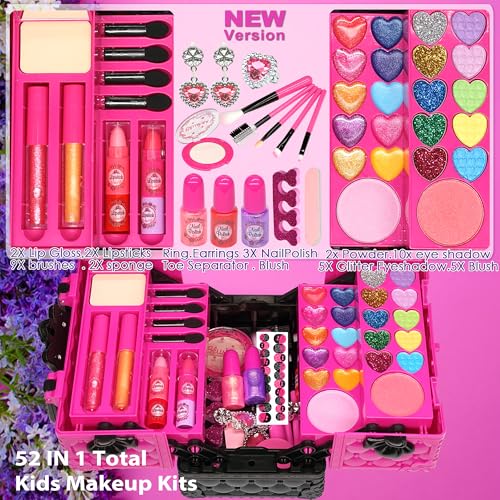 Kids Makeup Kit for Girl - 52 PCS Safe and Washable Makeup for Kids, Real Girls Makeup Kit, Toddler Makeup Kit with Cosmet...
