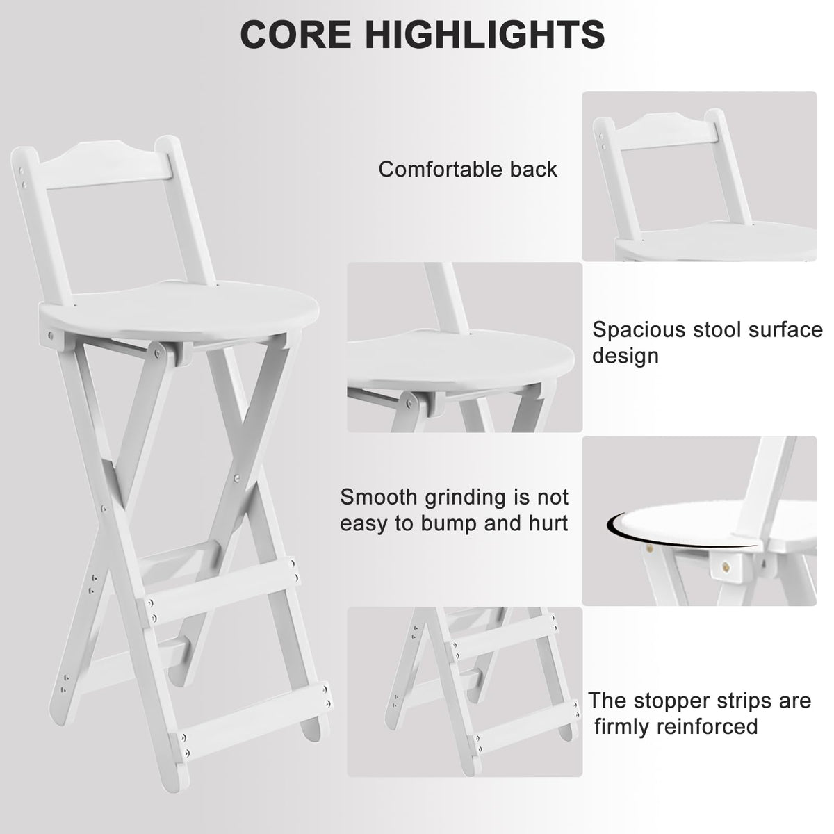 Yuxitia Folding Bar Stool - 24 inch Portable Wooden Counter Chair - Outdoor Shop Kitchen Restaurant Coffee Stool (White)