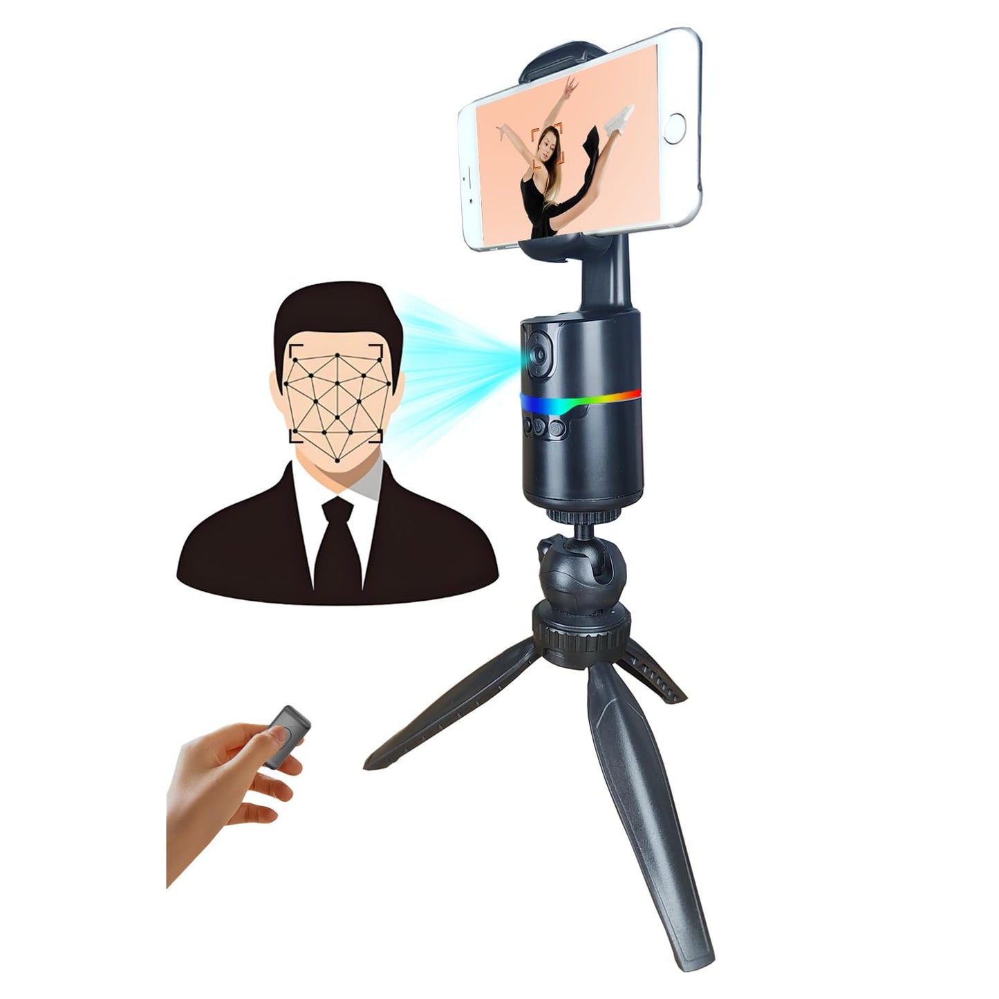 Ziqintech Auto Face Tracking Tripod 360 Rotation With Stand,Vlogging Kit For Iphone Andriod Phone, Smart Following Phone Holder,