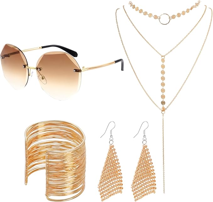HOVEOX 4 Pieces 70s Disco Accessories Disco Costume Accessory for Women with Sunglasses Earrings Bracelets Necklace