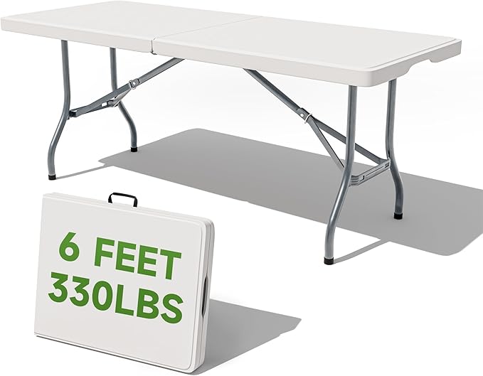 Ortus Collective Folding Table 6 Foot - Heavy Duty 330LBS Capacity, Sturdy & Foldable Design with Safety Lock - Portable T...
