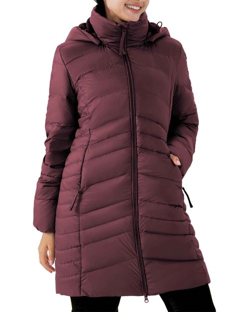 PUREPEAR Women's Winter Warm Light Long Puffer Jacket with Detachable Hood Red XL