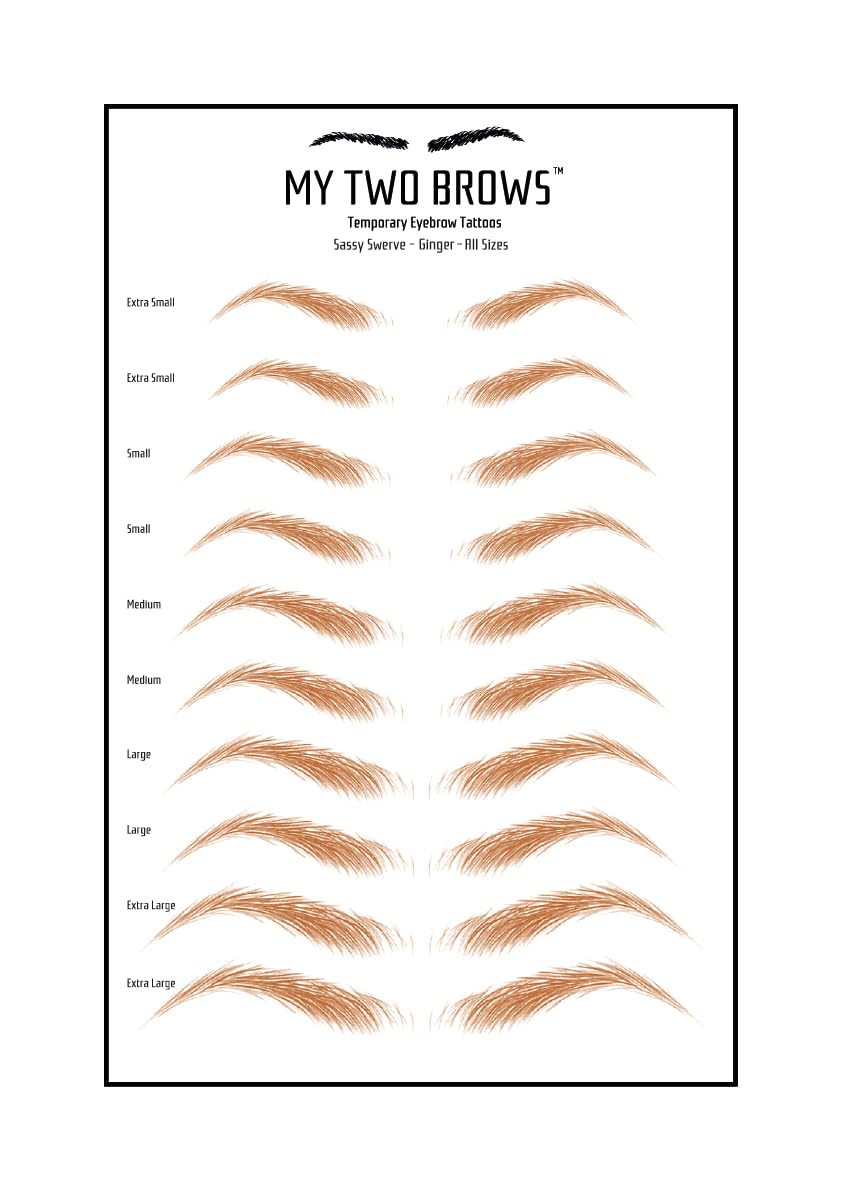 (10 pairs) Ginger Temporary Eyebrow Tattoo - Extra Large Size - Waterproof & Smudgeproof - Sassy Swerve Style Eyebrow Stickers - Sheet Lasts up to 30 Days - Won't Work on Existing Brows