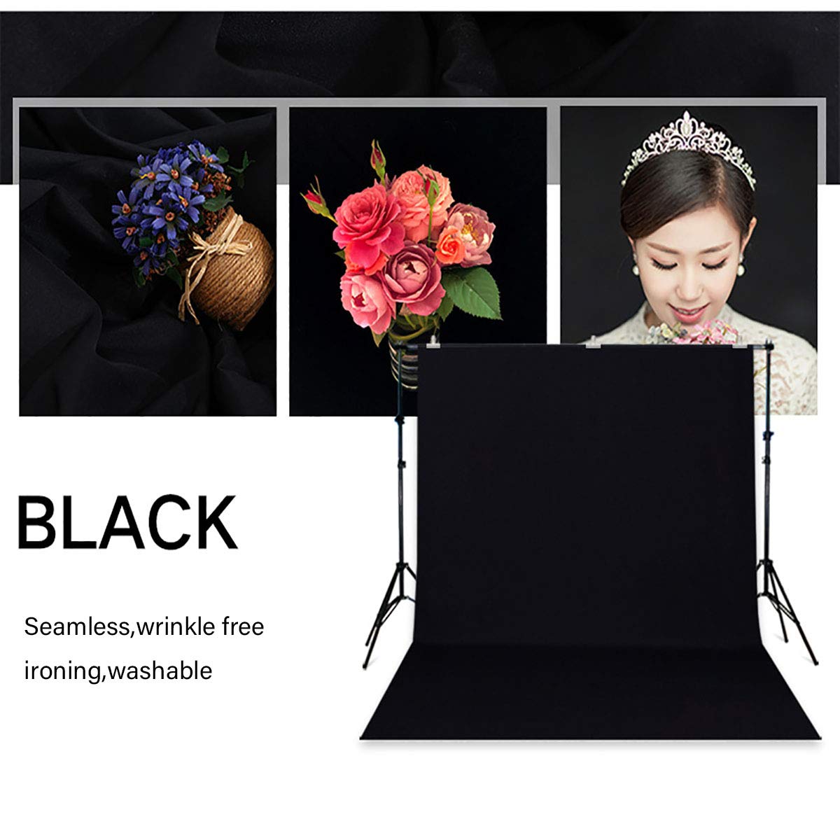 HMTfoto Black Backdrop for Photography Durable Fabric Background Photo Backdrop Video Photography Studio (5x7ft, Black)