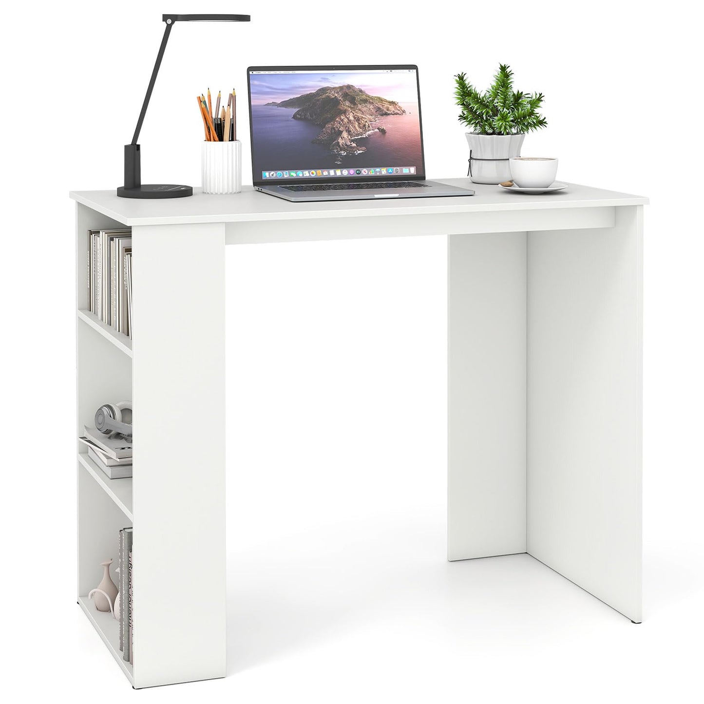Giantex Small Computer Desk, 35.5 Inch Compact Home Office Desk with Storage Bookshelf, Vanity Table, Modern Laptop Computer Workstation, Student Teen Study Writing Desk for Small Spaces, White