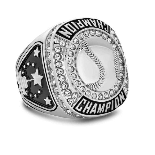 Express Medals Pack of 12 Champion Baseball Softball Trophy Rings Award Gift Fantasy Prize with Display Neck Chain and Stand Team PK S