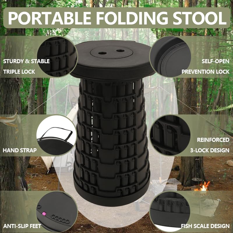 JAEMEYEM 2025 Collapsible Stool Chair, Max 660lb Upgraded Folding Stool, Lightweight, Sturdy, Adjustable, Portable, Foldab...