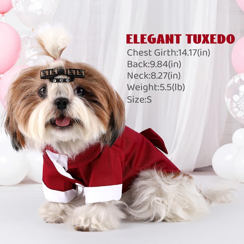 Norbi Dog Tuxedo Suit for Medium Dogs Bow Tie Wedding Outfit Prince Formal Party Tuxedo Pet Costume Red S