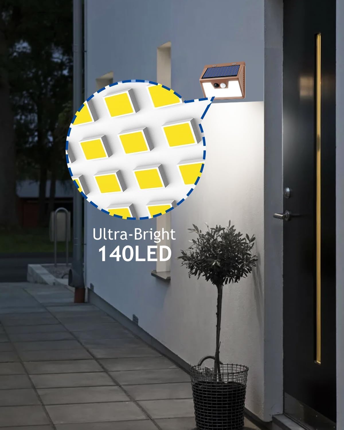 Peasur Solar Lights for Outside [10 Pack/140LED/Brown], Motion Sensor Outdoor Lights Ultra-Bright, Solar Security Light 3 Working Modes, Waterproof for Outside Garden Yard