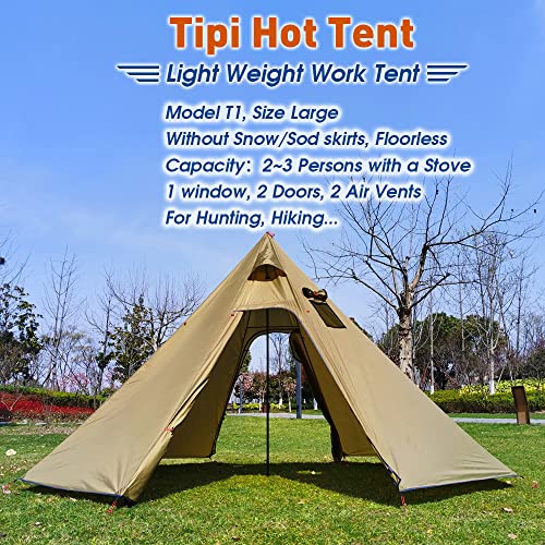 4 Persons 5lb Lightweight Tipi Hot Tents with Stove Jack, 7'3" Standing Room, Teepee Tent for Hunting Family Team Backpack...