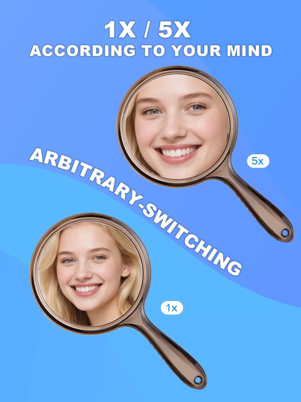Macaki Handheld Mirror with Handle, 10.5 x 5.7 inches, Double-Sided 1X/5X Magnification Travel Makeup Mirror for Women,Black