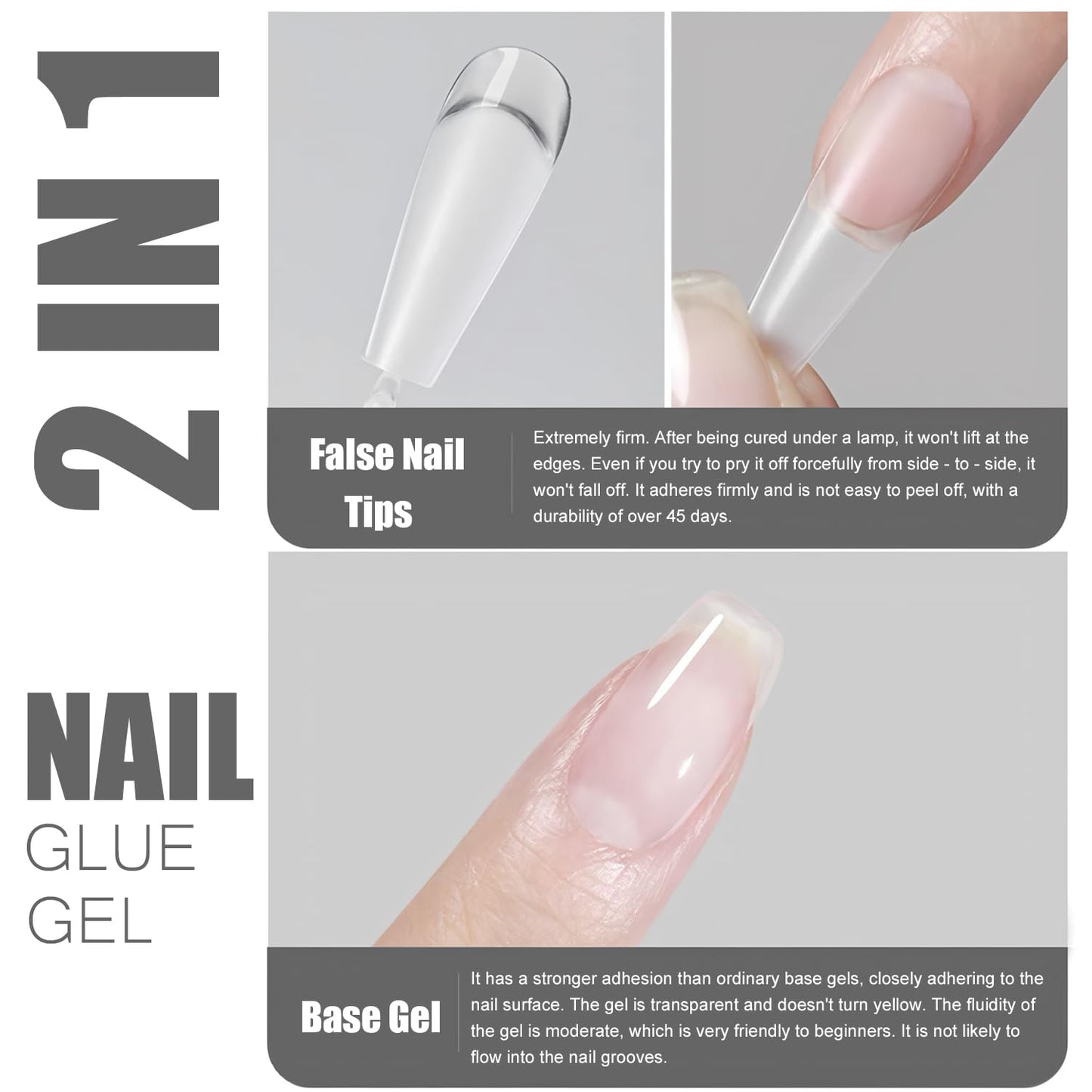 Vishine 2 Pcs 16ml Nail Glue Gel for Nail Tips Long Lasting Extension Glue for Clear Nail Tips and Clear Press On Nails,Brush On