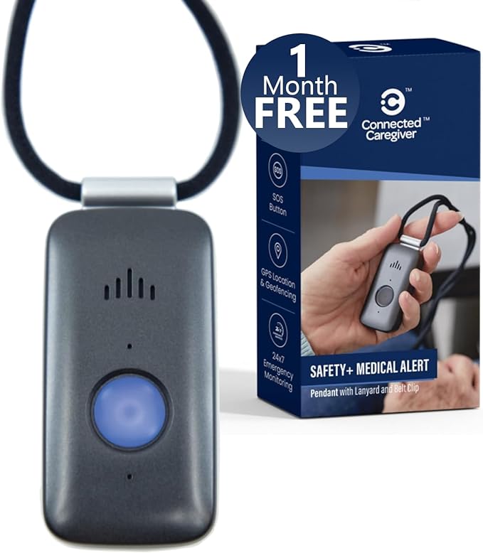 Safety+ 4G Medical Alert System: Fall Detection, GPS Location, 24/7 Monitoring, Mobile Caregiver App, Small, Lightweight-C...