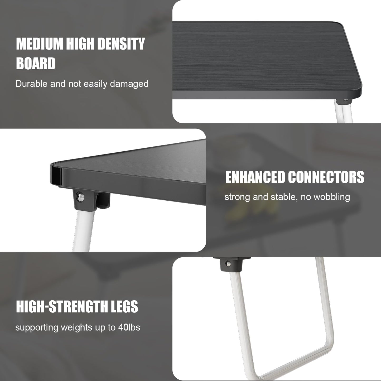 Lap Desks Laptop Tray for Bed or Couch,Portable Breakfast Serving Tray with Folding Legs,Foldable & Lightweight Mini Table, Laptop Stand for Working, Reading and Writing,Black