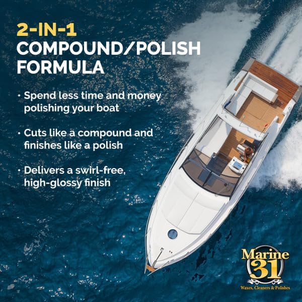 Marine 31 Gel Coat Heavy-Cut Oxidation Cleaner | Removes Oxidation & Restores Shine for Standard & Painted Gel Coat Surfaces | Cleans & Polishes Boat Exteriors | M31-211 | 32oz