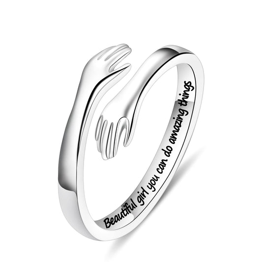 Yesteel Sterling Silver Hug Rings Jewelry for Teen Girls Kids, Inspirational Gifts for Teen Girls Kids Gifts for Teenage Girl, Valentines Birthday Day Gift for Girl Daughter