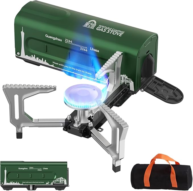 INFOOD Portable Butane Gas Camping Stove - 7500 BTU Compact Folding Design with Carry Bag for Backpacking, RV Trips, Picni...