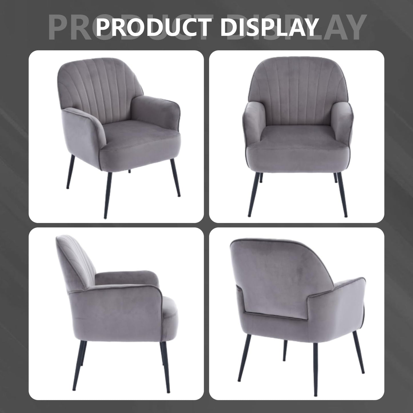 E-Motie Velvet Accent Chair, Modern Upholstered Living Room Chairs, Luxury Single Sofa Armchair, Comfy Barrel Chairs for Bedroom, Waiting Room, Office and Cafe, Grey