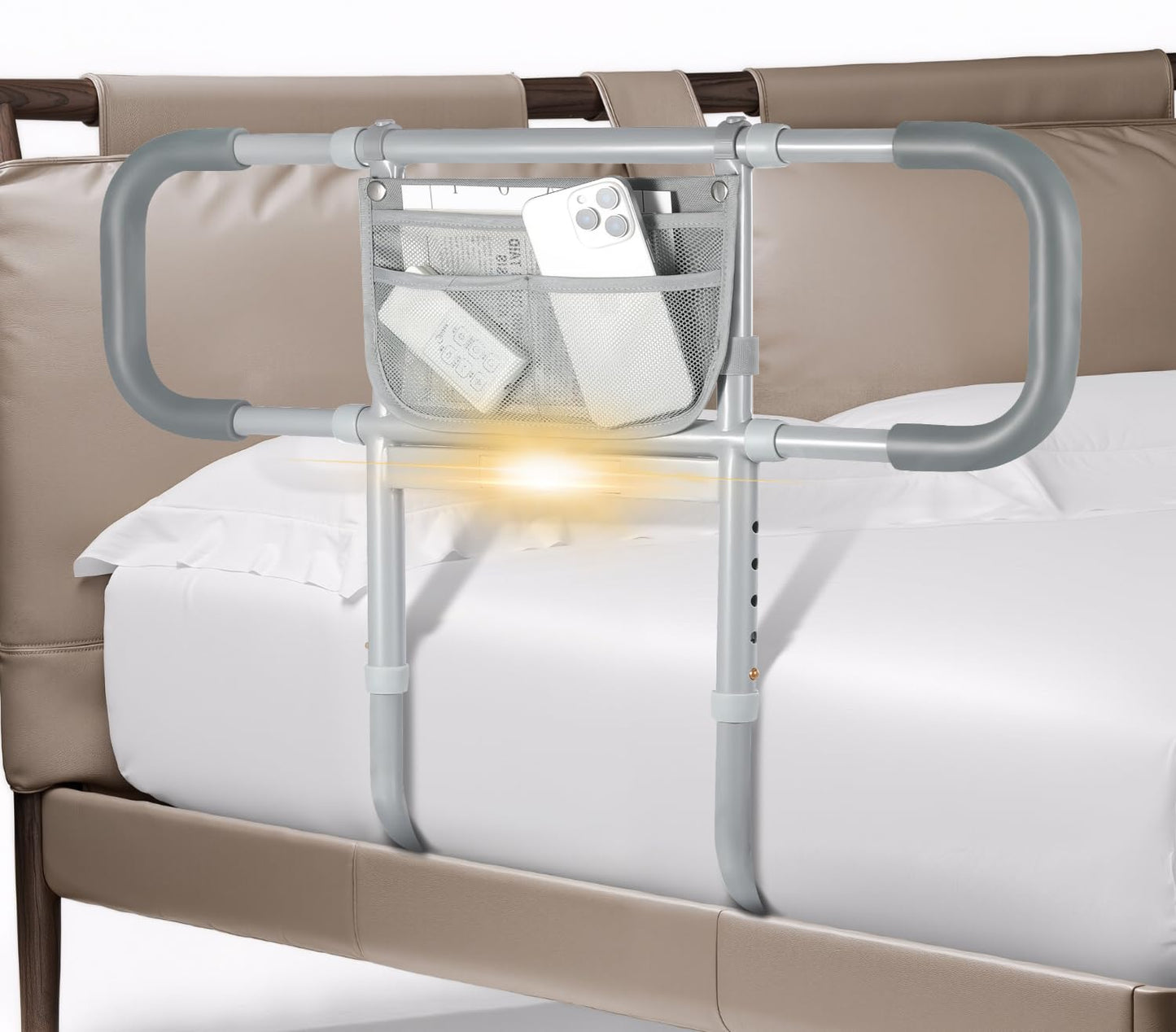 Bed Rails for Elderly Adults Safety, Extended Bed Assist Rail for Seniors with Motion Sensor Light - Adjustable Side Bed Guard Rails Handle Support Bar with Storage Bag, Fit King Queen Full Twin Bed