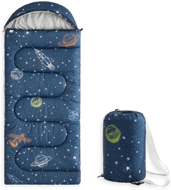 Wake In Cloud - Kids Sleeping Bag for Boys Toddlers, Camping in Warm Cold Weather, Backpacking Lightweight Compact Outdoor...