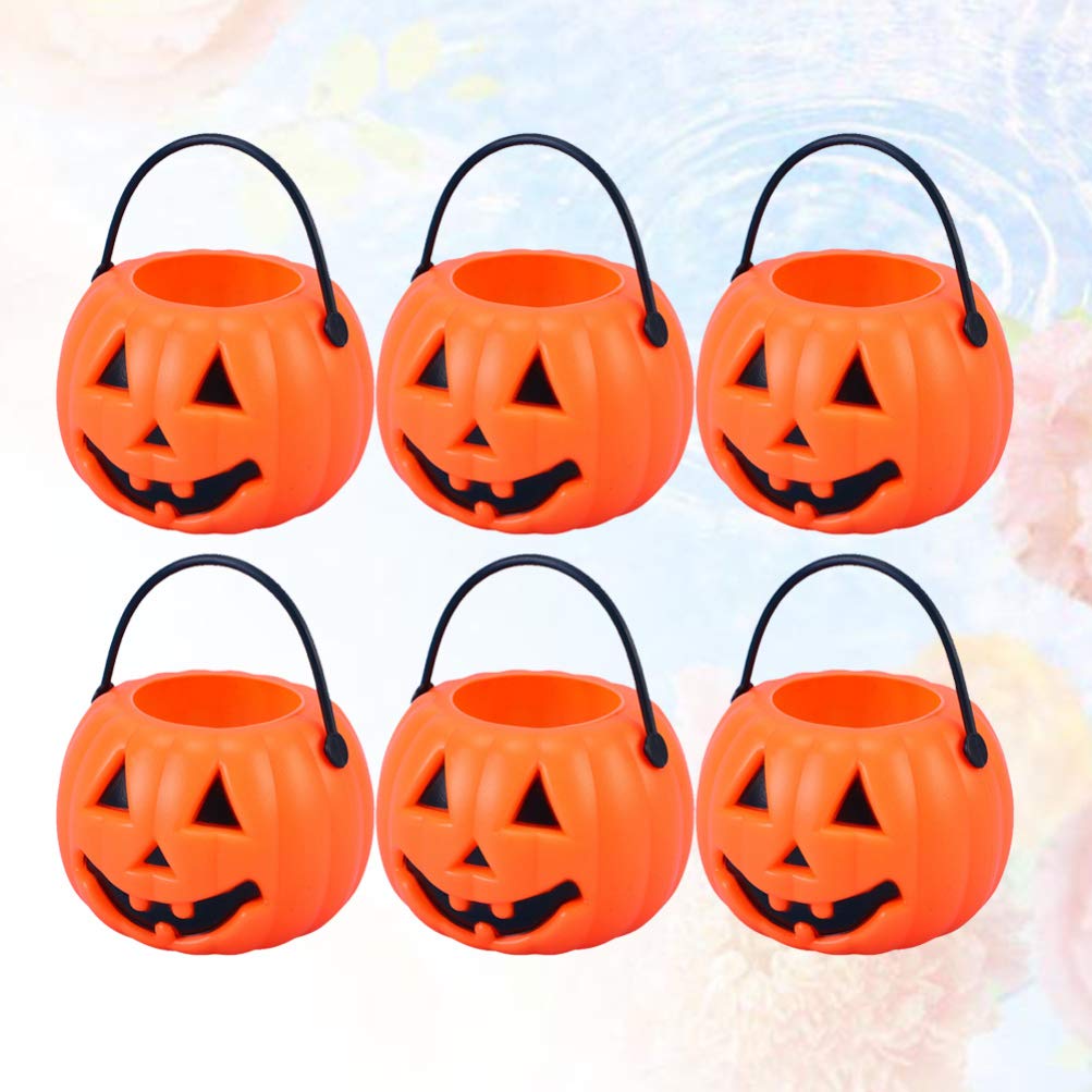 Toyvian 8pcs Portable Pumpkin Bucket Trick or Treat Candy Holder - Halloween Pumpkin Candy Pail Holder for April Fool's Day Decoration