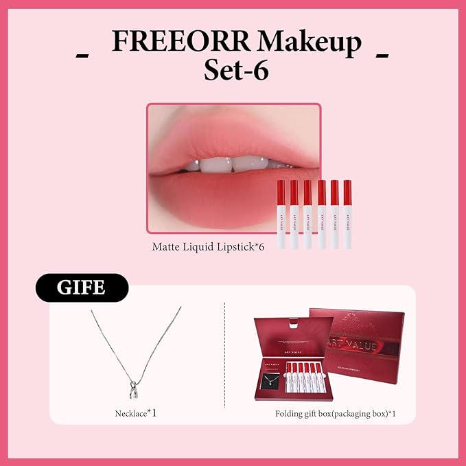 Christmas Gift for Women, 7 Pcs Gift Box Set Include Red Velvet Matte Lipstick and Necklace, Easy to Match with Different Makeups, Birthday，Valentine's Day Makeup Set Gift for Girls-06