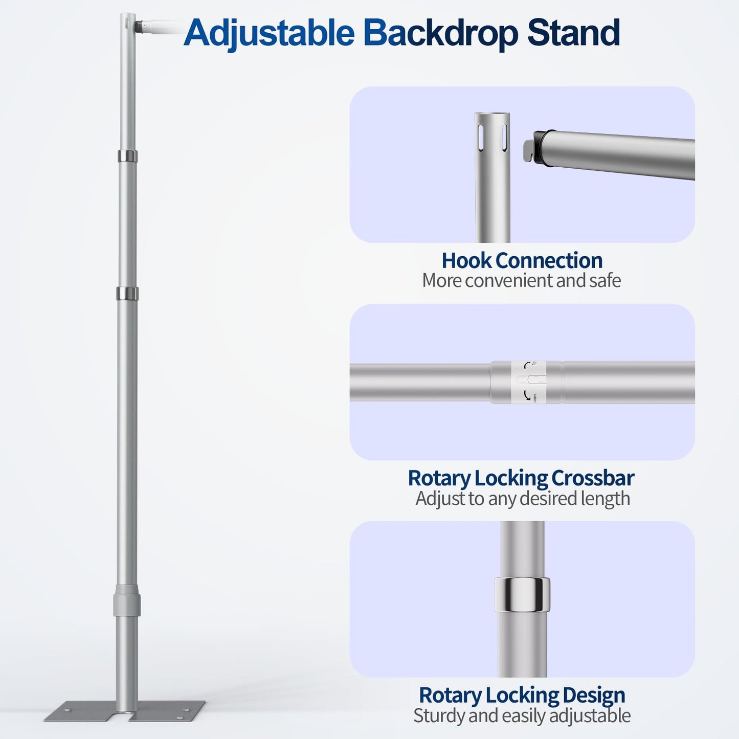 Qoolfoto Pipe and Drape Backdrop Stand, 10x10ft Heavy Duty Adjustable Backdrop Frame with Metal Base, Background Holder for Parties Photography Wedding Photoshoot Decoration