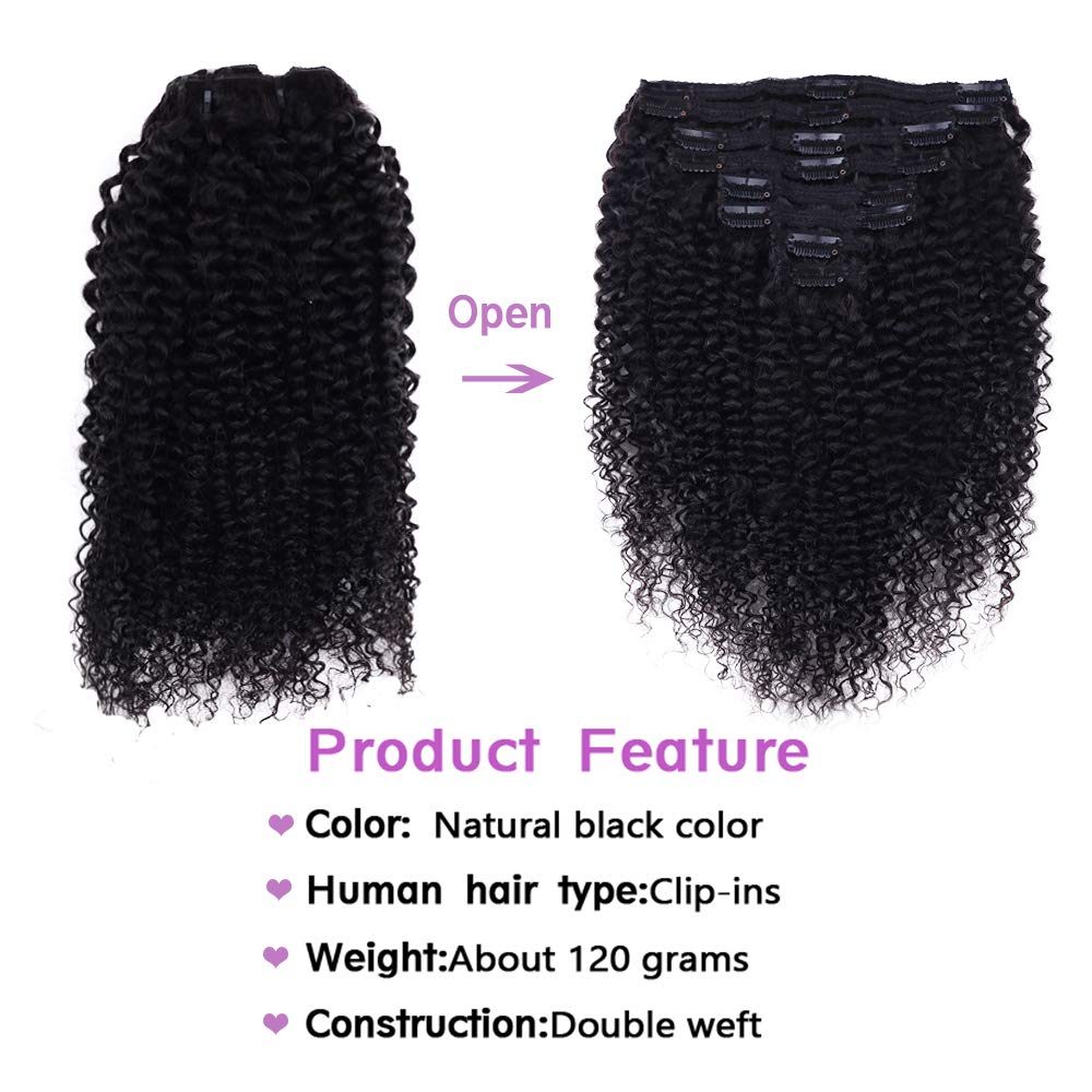 Curly Clip in Hair Extensions For Black Women Brazilian Virgin Human Hair Clip in Extensions for Women 8Pcs Remy Hair with 18Cli