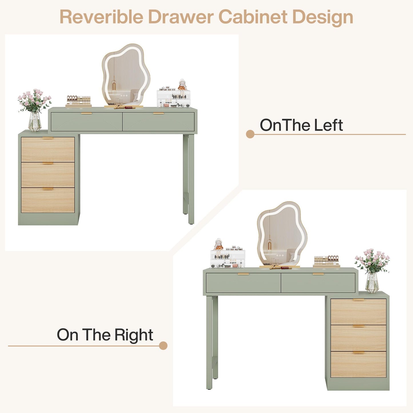 Tribesigns Computer Desk with 5 Drawers, Reversible Small Modern Writing Desk with Storage, Wooden Study Table Office Workstation for Home Office, Small Spaces, Mint Green