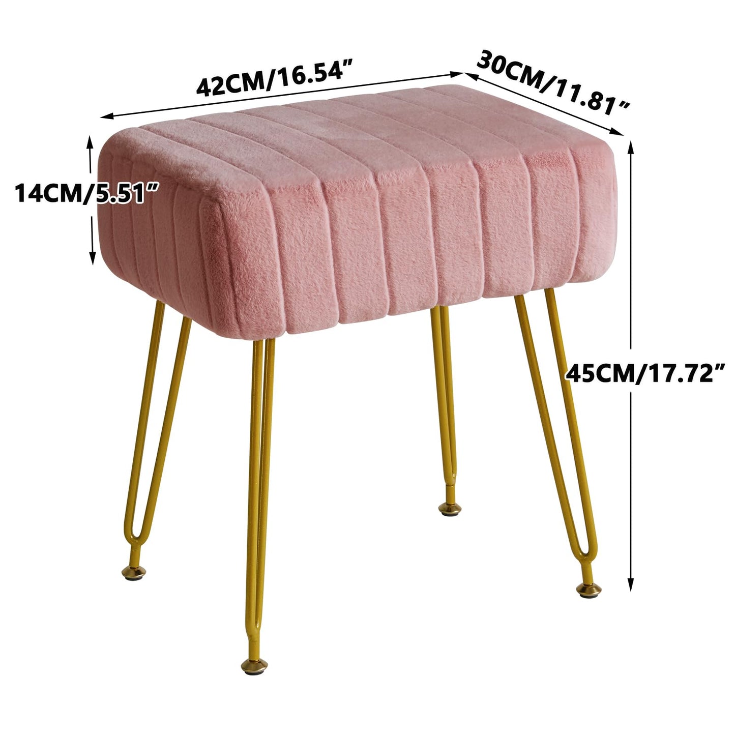 IBUYKE Velvet Rectangular Footrest Ottoman, Makeup Vanity Stool Side Table, Velvet Dressing Table Seat, Pouf Couch Stool, Golden Steel Legs, Pink LG-51P
