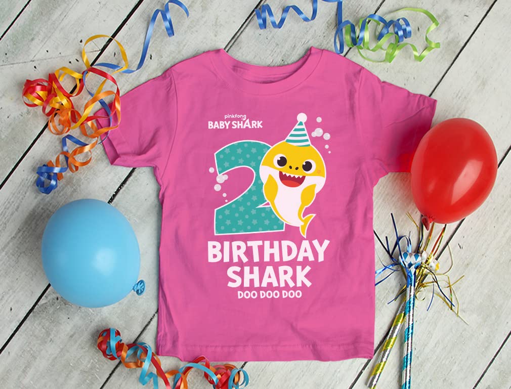 Baby Shark 2nd Birthday Shirt - Toddler Outfit for 2 Year Old Boy or Girl - Cute Kids Party Tee 2T Pink