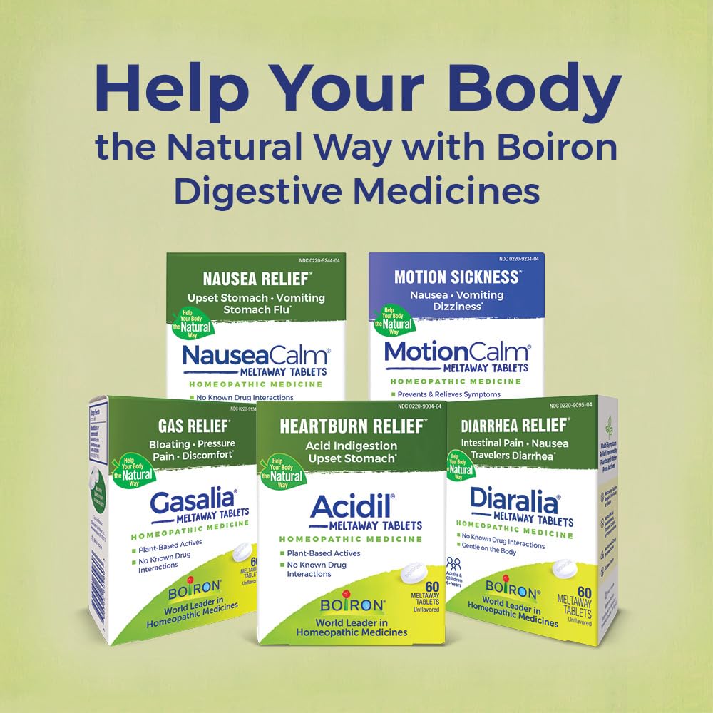 Boiron NauseaCalm Relief for Upset Stomach, Nausea, and Vomiting Due to Stomach Flu, Overindulgence, or Motion Sickness - Non-Drowsy - 120 Count (2 Pack of 60)