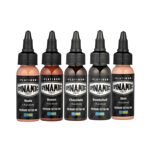 Dynamic Color Co- Tattoo Ink Set: Flesh Tones - Explore Precision with 5 Natural Shades (1 oz Each) from The Platinum Collection. Reach Compliant, Crafted in Spain.
