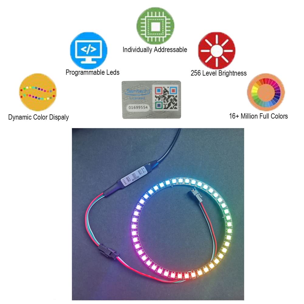 Sparkleiot 45 Bits Ws2812 Rgb Led Ring With Sm2.54-3P Wire, Dc5V Ws2812B 5050 Full Color Led With Build-In Driver Light Individu