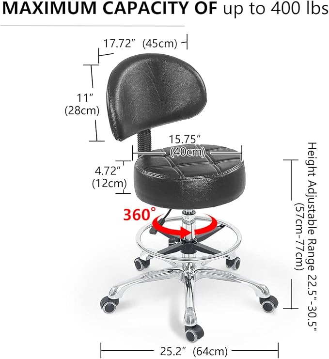 Grace&Grace Height Adjustable Swivel Stool with Extra Large Extra Thick Seat for Ultimate Comfort for Salon, Studio, Shop, Kitchen